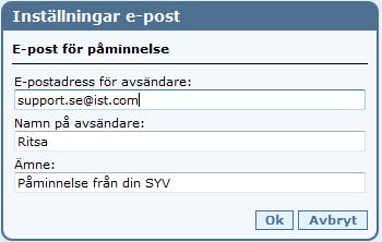 Inställningar e-post skärm dump från Dexter